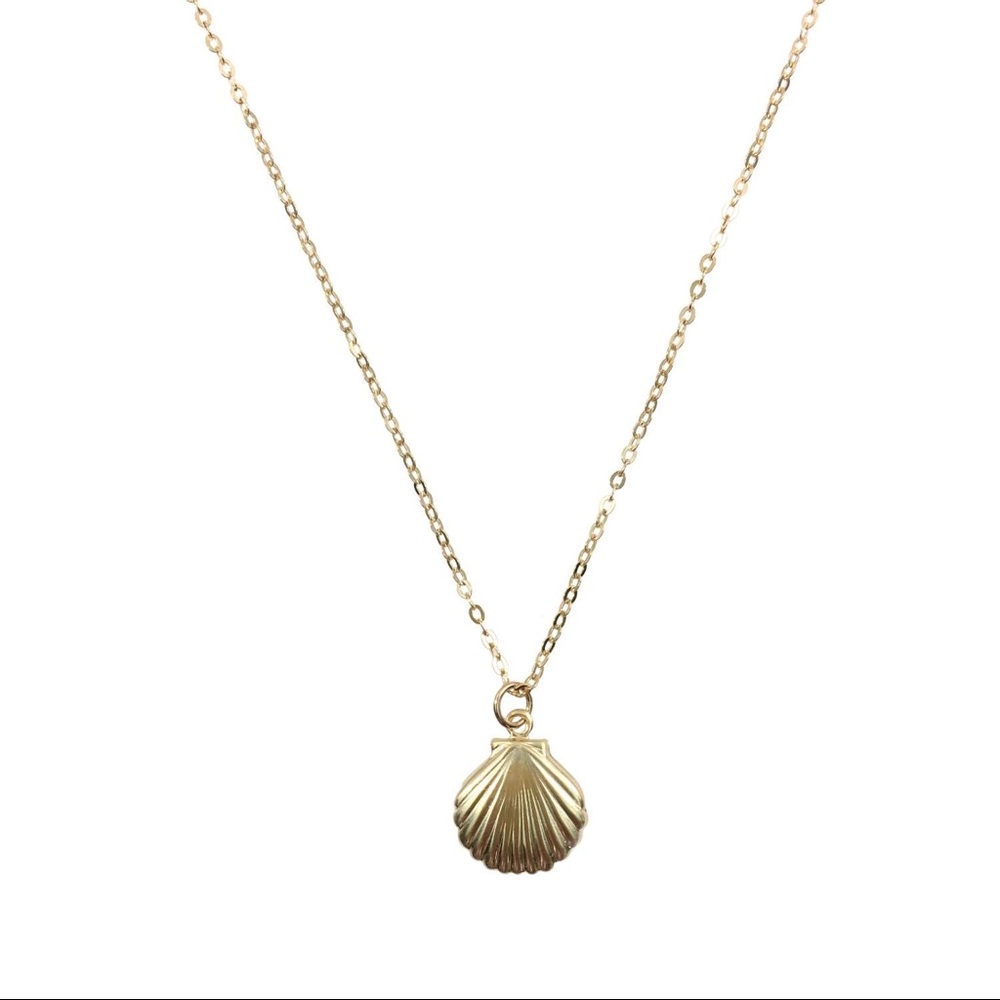 14k Yellow Gold Filled Tiny Dainty Sea Shell Charm Delicate Layering Necklace - Picture 2 of 8